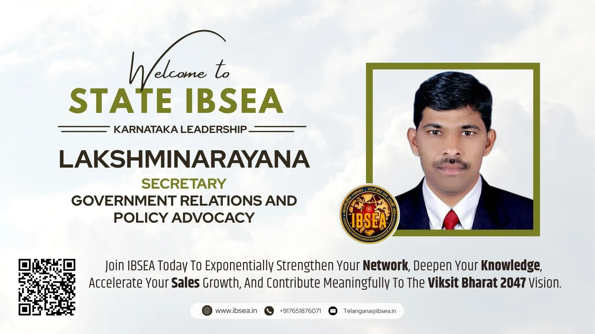 LAKSHMINARAYANA KURRA Has Been Appointed as Secretary : Government Relations And Policy Advocacy For IBSEA Karnataka